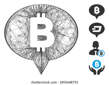 Vector wire frame Bitcoin banner balloon. Geometric wire frame 2D net generated with Bitcoin banner balloon icon, designed from crossed lines. Some bonus icons are added.