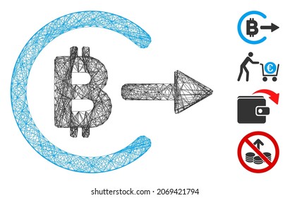 Vector wire frame Bitcoin cashout. Geometric wire frame 2D net generated with Bitcoin cashout icon, designed from intersected lines. Some bonus icons are added.