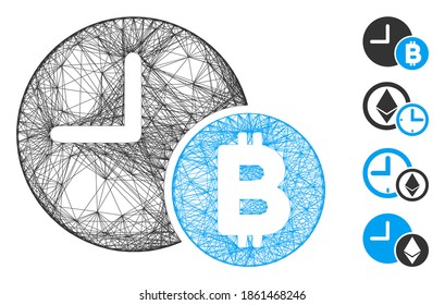 Vector wire frame Bitcoin credit clock. Geometric wire frame flat network made from Bitcoin credit clock icon, designed from intersected lines. Some bonus icons are added.
