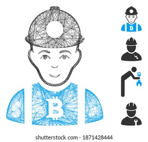 Vectordrahmen Bitcoin Bergwerk Geometrisches Drahtnetz 2D, hergestellt aus Bitcoin Miner Icon, entworfen aus Schnittlinien. Es werden einige Bonussymbole hinzugefügt.