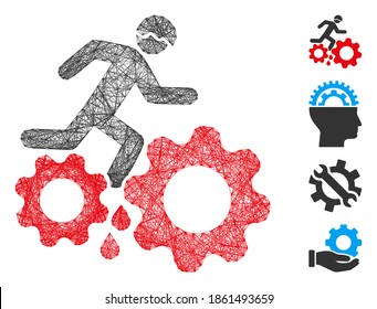 Vector wire frame blood gear job accident. Geometric wire frame flat net made from blood gear job accident icon, designed from intersected lines. Some bonus icons are added.