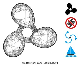 Vector wire frame boat propeller. Geometric wire carcass flat net made from boat propeller icon, designed from crossing lines. Some bonus icons are added.
