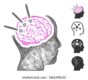 Vector wire frame brain autopsy. Geometric linear frame flat network made from brain autopsy icon, designed from intersected lines. Some bonus icons are added.