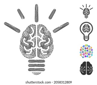 Vector wire frame brain idea bulb. Geometric linear frame flat net made from brain idea bulb icon, designed from intersected lines. Some bonus icons are added.