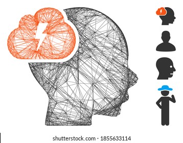 Vector wire frame brainstorm. Geometric wire frame flat network based on brainstorm icon, designed from crossing lines. Some bonus icons are added.