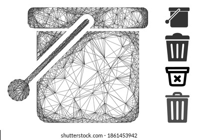 Vector wire frame bucket. Geometric wire carcass flat net generated with bucket icon, designed with crossing lines. Some bonus icons are added.