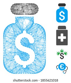 Vector Wire Frame Business Remedy. Geometric Wire Frame 2D Network Made From Business Remedy Icon, Designed With Crossed Lines. Some Bonus Icons Are Added.