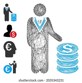 Vector wire frame businessman. Geometric wire frame flat net based on businessman icon, designed from crossing lines. Some bonus icons are added.