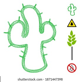 Vector wire frame cacti. Geometric wire frame flat network generated with cacti icon, designed from intersected lines. Some bonus icons are added.