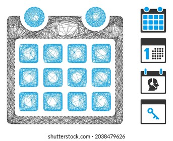 Vector wire frame calendar. Geometric wire carcass flat network generated with calendar icon, designed with crossed lines. Some bonus icons are added.