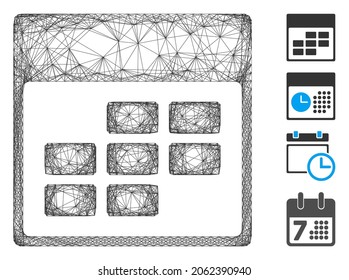 Vector wire frame calendar month grid. Geometric wire frame flat network made from calendar month grid icon, designed from crossing lines. Some bonus icons are added.