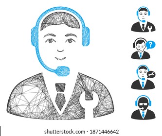 Vector wire frame call center boss. Geometric wire frame flat net made from call center boss icon, designed from intersected lines. Some bonus icons are added.
