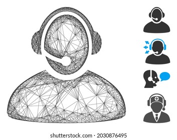 Vector wire frame call center operator. Geometric wire frame flat network generated with call center operator icon, designed with crossed lines. Some bonus icons are added.