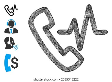 Vector wire frame call. Geometric wire frame flat net made from call icon, designed from crossing lines. Some bonus icons are added.