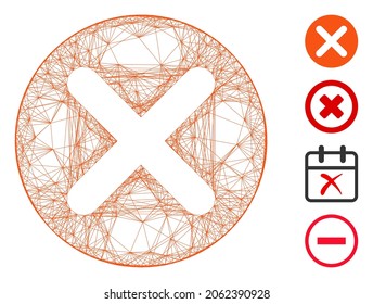 Vector wire frame cancel. Geometric linear frame 2D network made from cancel icon, designed from crossed lines. Some bonus icons are added.