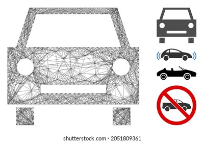 Vektor-Drahtseilwagen. Geometrisches Drahtgerüst 2D, erzeugt mit Autosymbol, entworfen mit Kreuzlinien. Es werden weitere Symbole hinzugefügt.