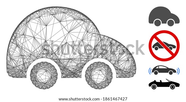 Vector wire frame car. Geometric wire frame 2D net\
made from car icon, designed from crossed lines. Some bonus icons\
are added.