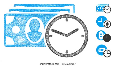 Kreditkarte für Vektorkabel-Rahmen. Geometrisches Rahmenflachnetz mit Bargeldkredit-Symbol, konstruiert mit Kreuzlinien. Es werden einige Bonussymbole hinzugefügt.