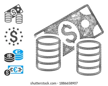 Vector wire frame cash. Geometric wire frame flat network made from cash icon, designed from intersected lines. Some bonus icons are added.