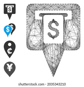 Vector wire frame cash machine map pointer. Geometric wire frame 2D network based on cash machine map pointer icon, designed with intersected lines. Some bonus icons are added.