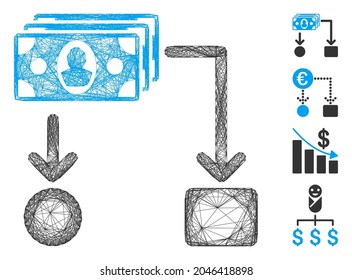 Vector wire frame cashflow. Geometric wire frame 2D net based on cashflow icon, designed from crossing lines. Some similar icons are added.