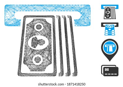 Vector wire frame cashpoint terminal. Geometric wire frame flat net based on cashpoint terminal icon, designed from crossed lines. Some bonus icons are added.