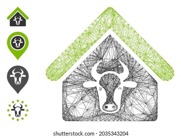 Vector wire frame cattle farm. Geometric wire frame 2D net made from cattle farm icon, designed from intersected lines. Some bonus icons are added.