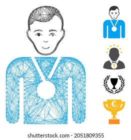 Vector wire frame champion. Geometric linear frame flat net made from champion icon, designed from crossed lines. Some bonus icons are added.