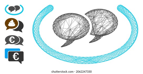 Vector wire frame chat messages. Geometric wire carcass 2D network generated with chat messages icon, designed with crossed lines. Some bonus icons are added.