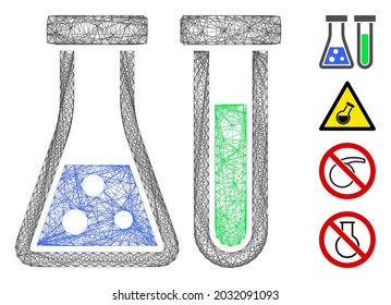 Vector wire frame chemistry. Geometric wire frame flat net generated with chemistry icon, designed from intersected lines. Some bonus icons are added.