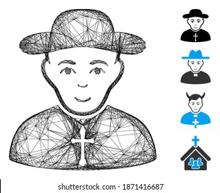 Vector wire frame Christian priest. Geometric wire frame 2D net based on Christian priest icon, designed with crossing lines. Some bonus icons are added.