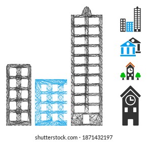 Vector wire frame city. Geometric wire frame 2D network made from city icon, designed with crossing lines. Some bonus icons are added.