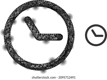 Vector wire frame clock icon with spots. Geometric wire carcass flat network based on clock icon, generated with crossing lines, with round spots.