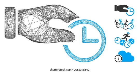 Vector wire frame clock properties. Geometric wire frame flat network made from clock properties icon, designed from intersected lines. Some bonus icons are added.