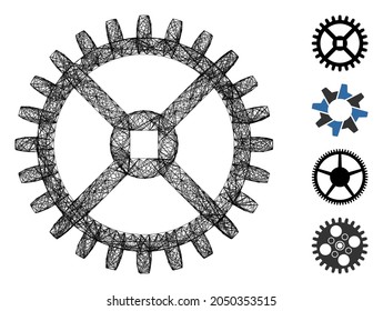 Vector wire frame clock tooth wheel. Geometric wire frame 2D net made from clock tooth wheel icon, designed from crossed lines. Some bonus icons are added.
