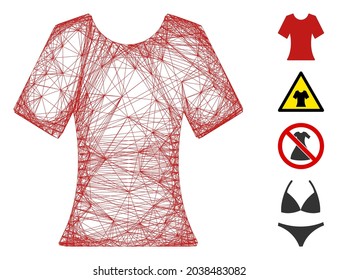 Vector Wire Frame Clothes. Geometric Wire Frame 2D Net Made From Clothes Icon, Designed From Crossing Lines. Some Bonus Icons Are Added.