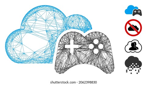 Vector wire frame cloud game controller. Geometric wire frame flat network made from cloud game controller icon, designed with crossed lines. Some bonus icons are added.