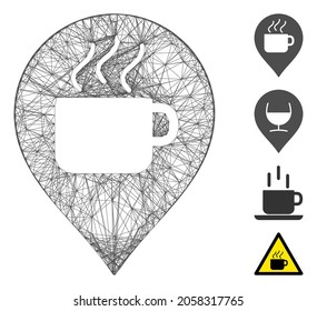 Vector wire frame coffee cup marker. Geometric wire frame 2D network based on coffee cup marker icon, designed from intersected lines. Some bonus icons are added.