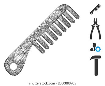 Vector wire frame comb. Geometric wire frame flat net made from comb icon, designed from intersected lines. Some bonus icons are added.