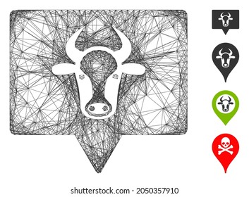 Vector wire frame cow banner. Geometric wire carcass flat net made from cow banner icon, designed from crossed lines. Some additional icons are added.