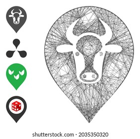 Vector wire frame cow map marker. Geometric wire frame flat net made from cow map marker icon, designed from intersected lines. Some bonus icons are added.