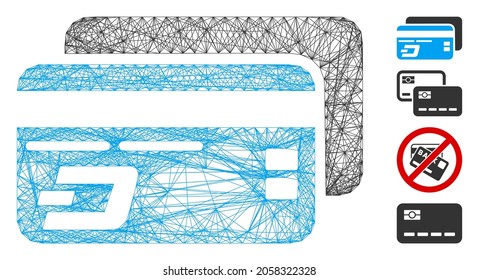 Vector wire frame Dash bank cards. Geometric wire frame 2D net made from Dash bank cards icon, designed with crossed lines. Some bonus icons are added.