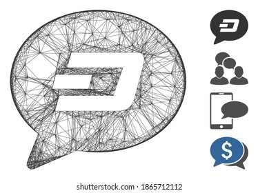 Vector wire frame Dash message balloon. Geometric wire frame 2D network generated with Dash message balloon icon, designed with crossing lines. Some bonus icons are added.