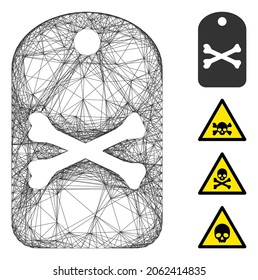 Vector wire frame death tag. Geometric hatched frame flat net generated with death tag icon, designed with intersected lines. Some bonus icons are added.