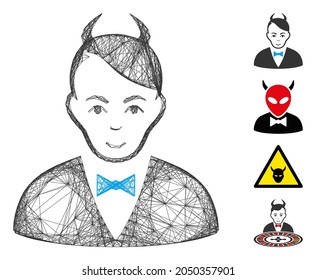 Vector wire frame devil. Geometric wire frame flat network generated with devil icon, designed from intersected lines. Some additional icons are added.