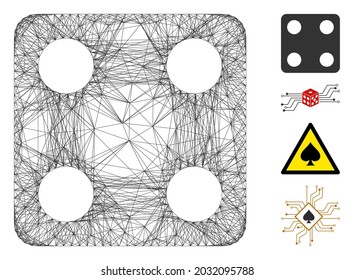 Vector wire frame dice. Geometric wire frame flat net made from dice icon, designed from crossing lines. Some bonus icons are added.
