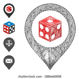 Vector wire frame dice map pointer. Geometric wire frame flat network made from dice map pointer icon, designed from crossing lines. Some bonus icons are added.