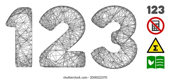 Vector wire frame digits. Geometric linear frame flat network generated with digits icon, designed with crossing lines. Some bonus icons are added.
