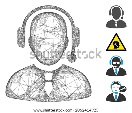 Vector wire frame dispatcher. Geometric wire carcass 2D net made from dispatcher icon, designed from crossing lines. Some bonus icons are added.