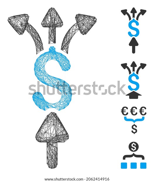 Vector wire frame divide payments.
Geometric wire frame flat network made from divide payments icon,
designed from crossed lines. Some bonus icons are
added.